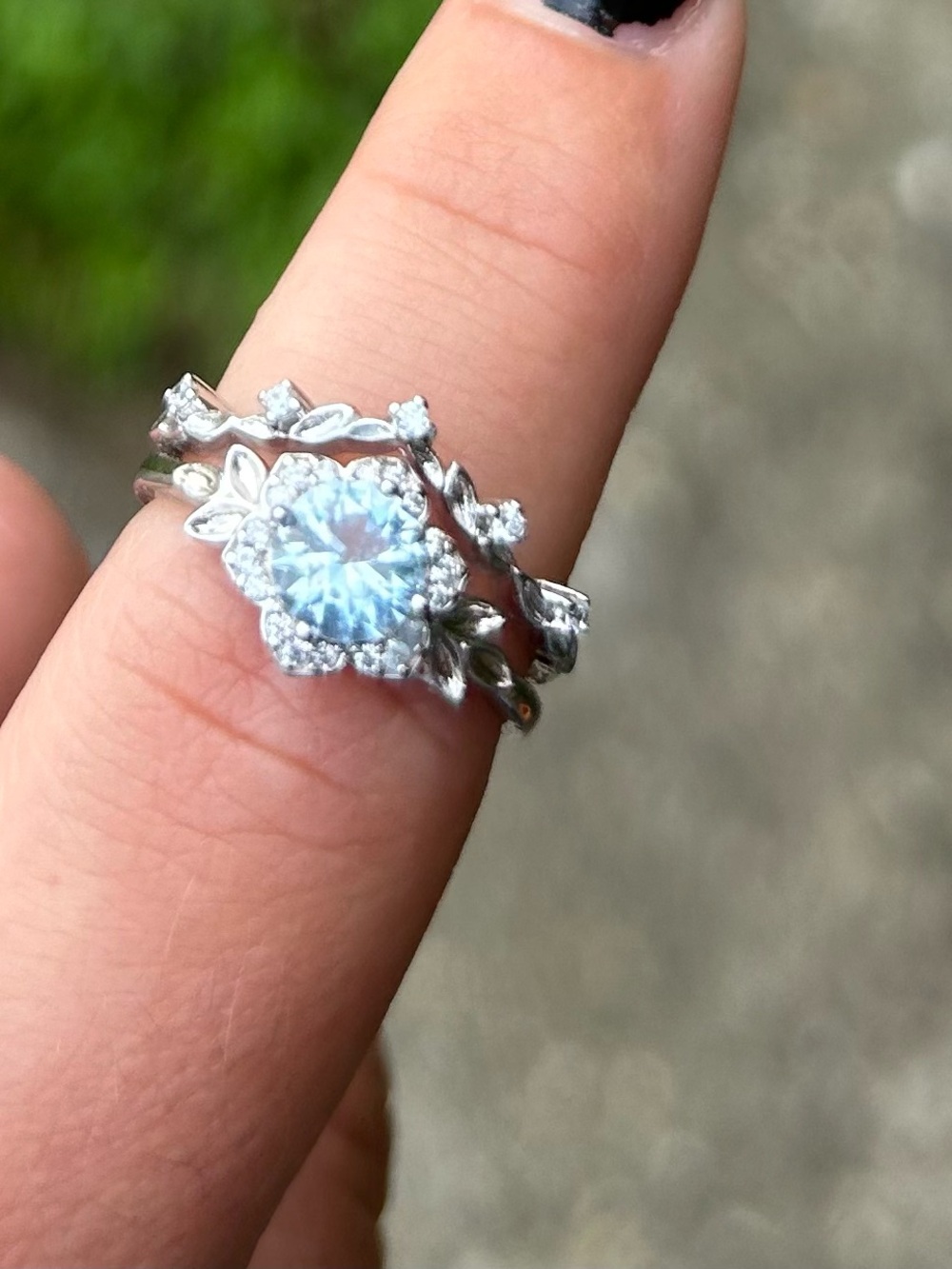 Floral Halo Solitaire Ring with Clear Stone - Silver Tone